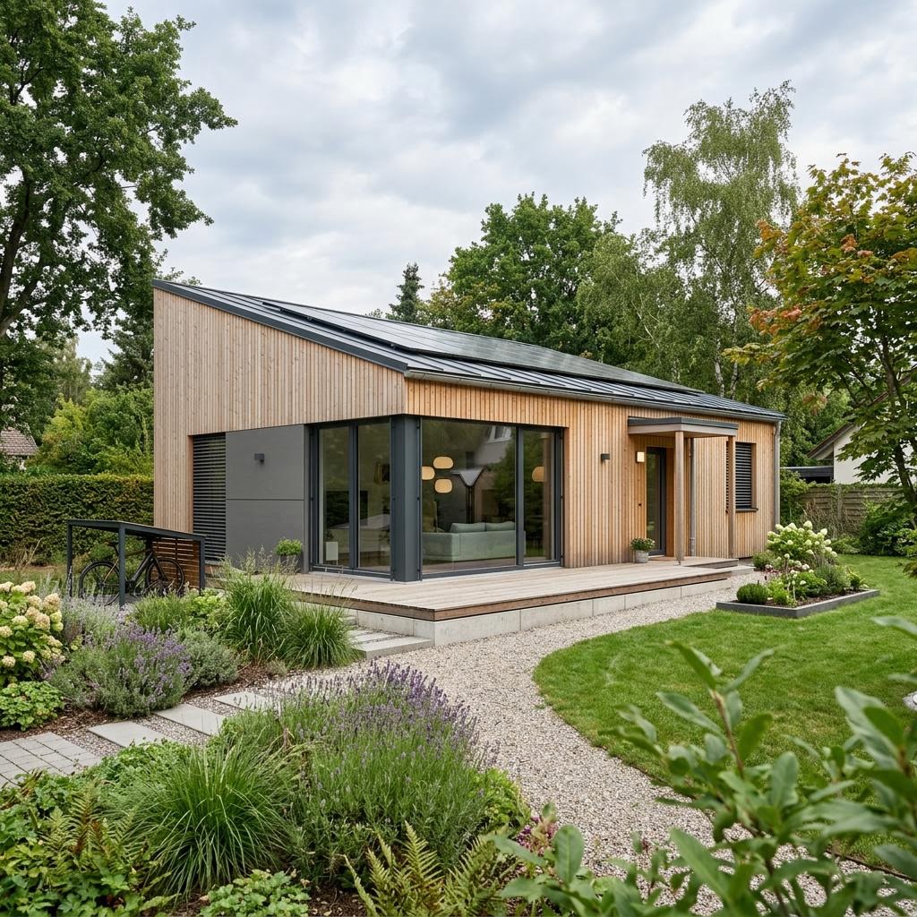 Modulhaus Natur 82 von Regnauer — barrierearmes Holzmodulhaus mit Pultdach und 82 m²