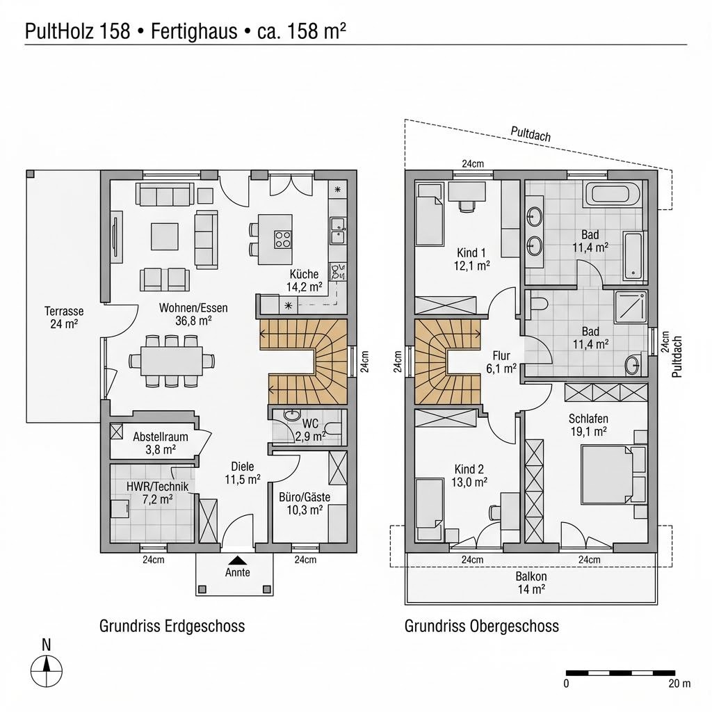 Grundriss PultHolz 158 von Regnauer Hausbau — 158 m², 5 Zimmer