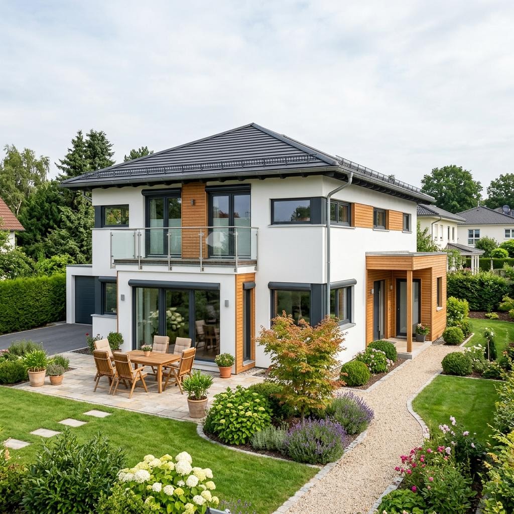 Stadtvilla Belvista 174 von RENSCH-HAUS mit Zeltdach und umlaufendem Balkon