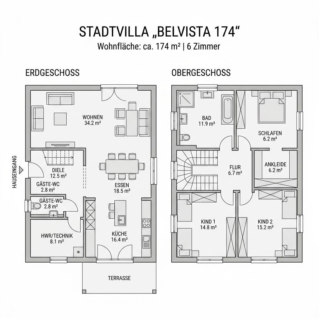 Grundriss Belvista 174 – 174 m² Stadtvilla mit 6 Zimmern