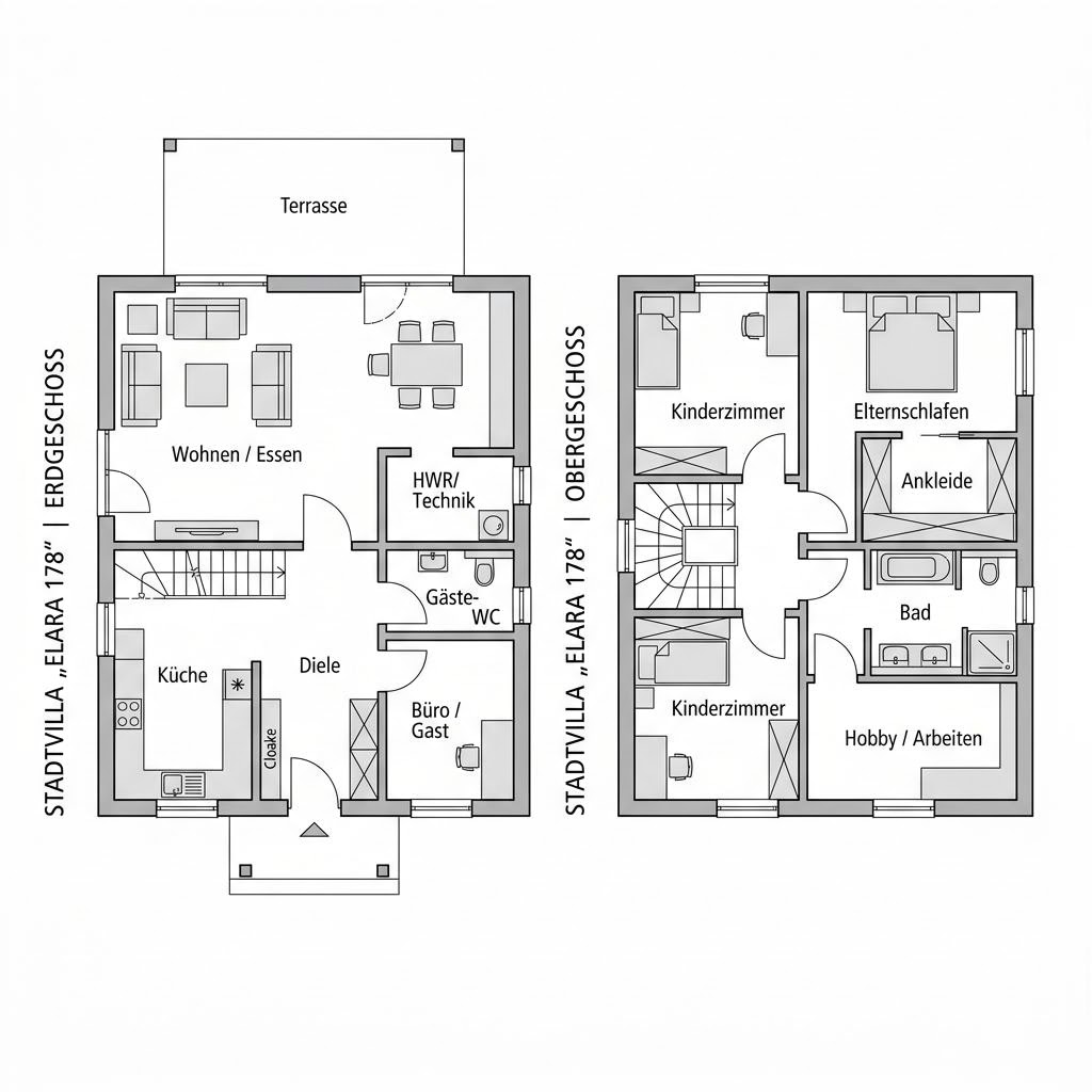 Grundriss Elara 178 – 178 m² Stadtvilla mit 6 Zimmern
