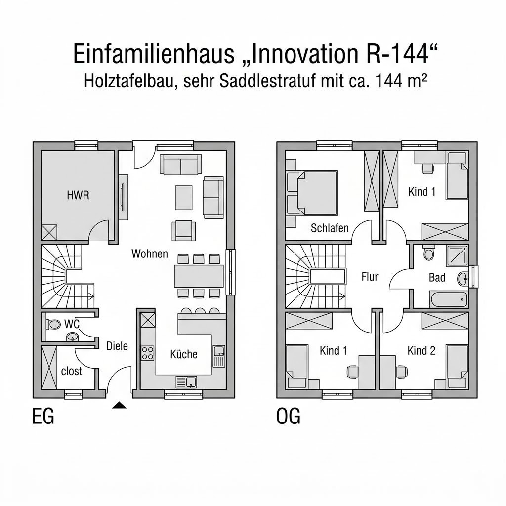 Grundriss Innovation R-144 – 144 m² Einfamilienhaus mit 5 Zimmern