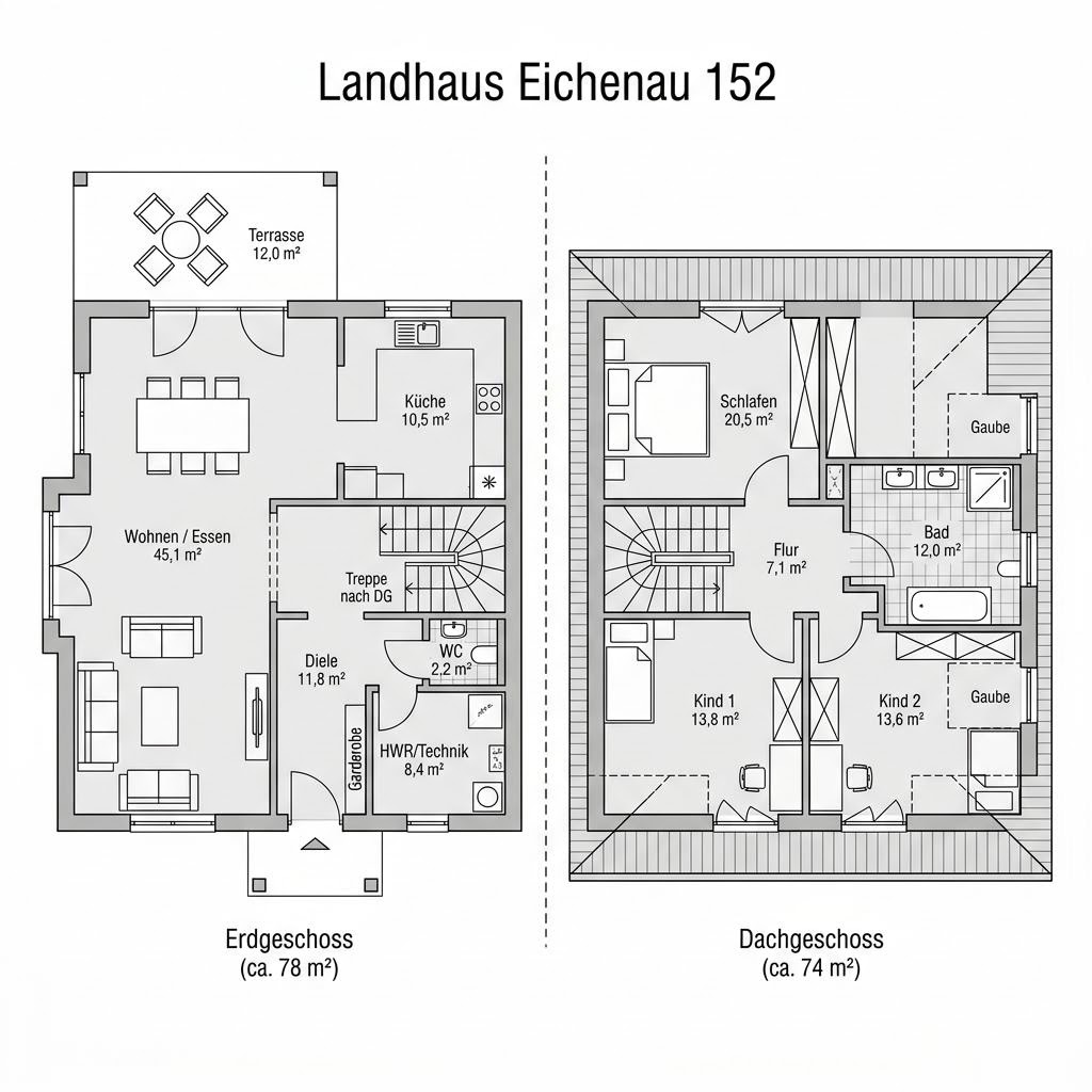 Grundriss Landhaus Eichenau 152 – 152 m² Landhaus mit 5 Zimmern