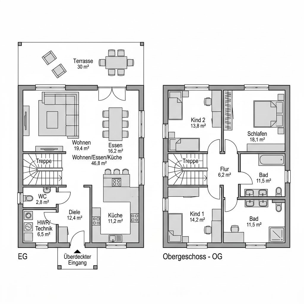 Grundriss Life & Style 155 – 155 m² Einfamilienhaus mit 5 Zimmern