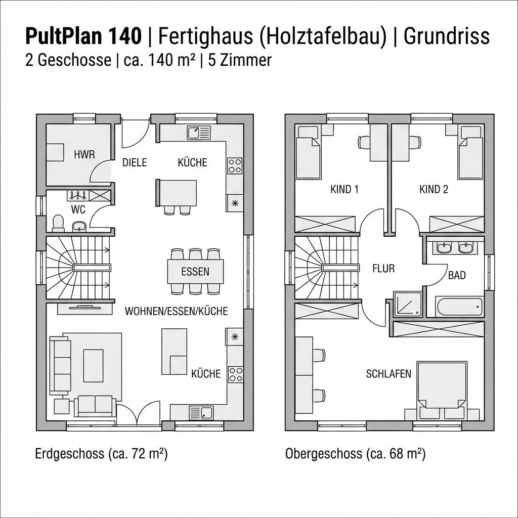 Grundriss PultPlan 140 von RENSCH-HAUS — 140 m², 5 Zimmer