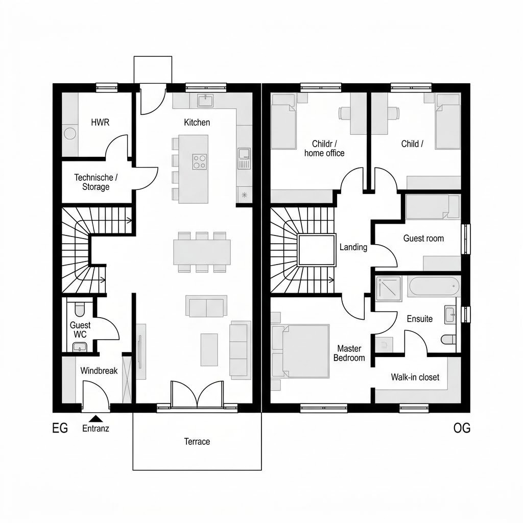 Grundriss Reihenendhaus Life R146 von RENSCH-HAUS — 146 m², 5 Zimmer