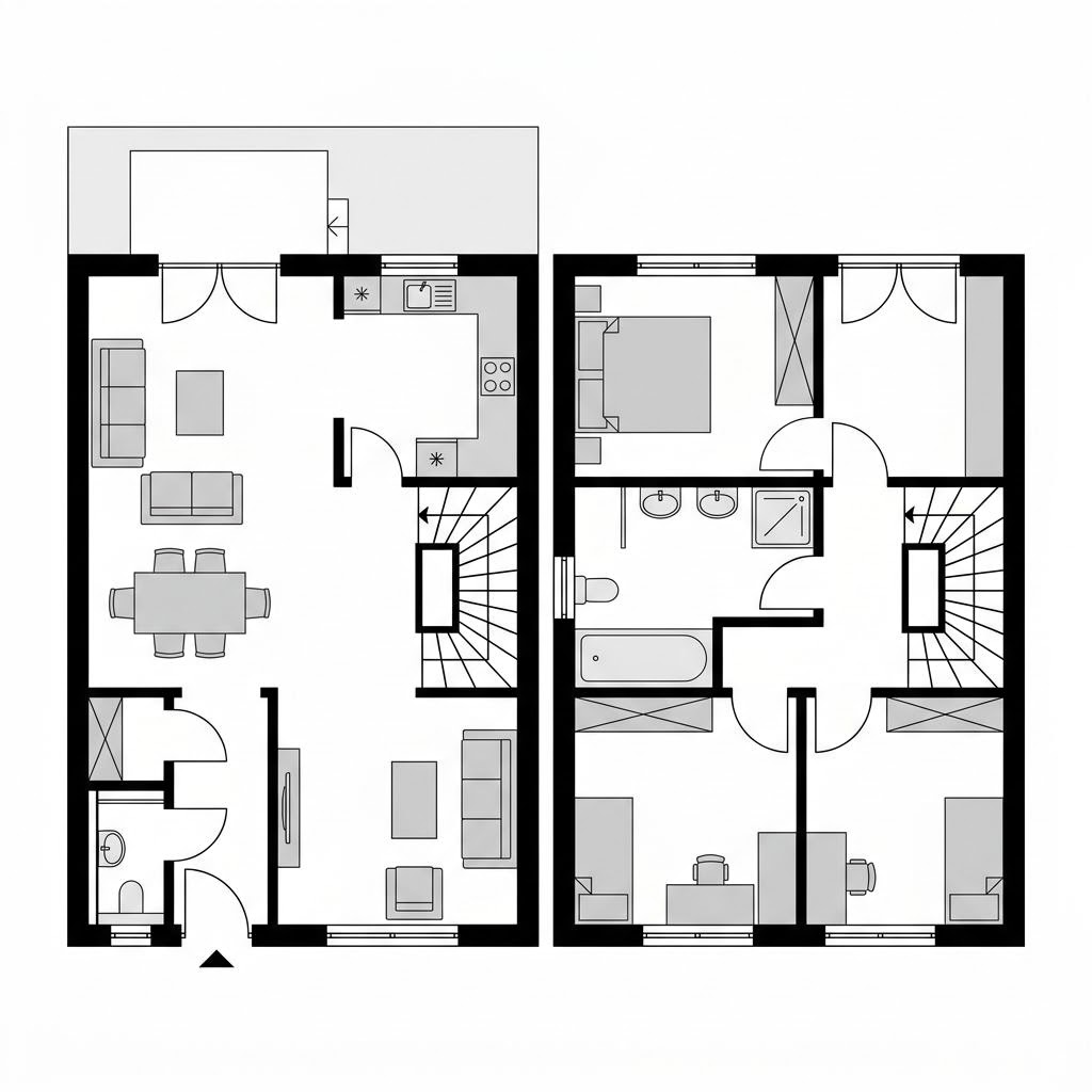 Grundriss Reihenmittelhaus Innovation R118 von RENSCH-HAUS — 118 m², 4 Zimmer