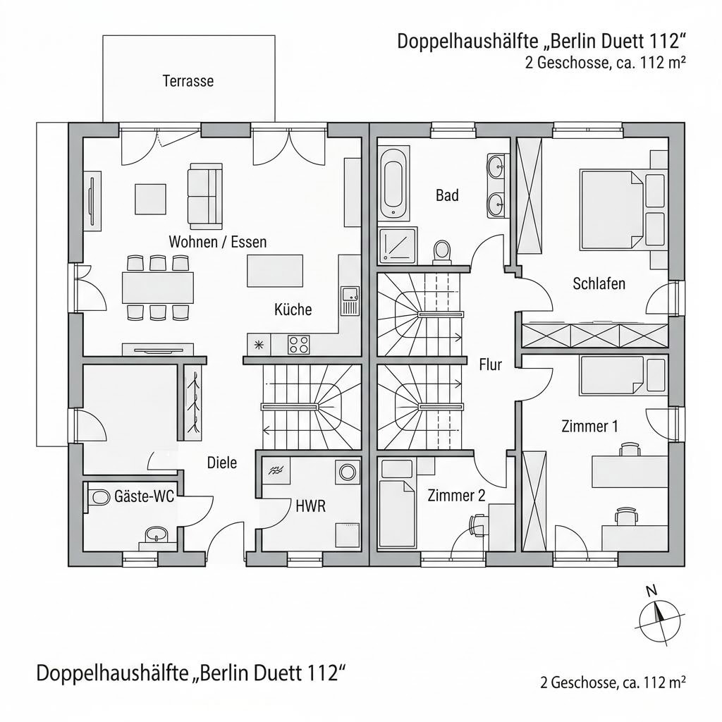 Grundriss Berlin Duett 112 von Roth-Massivhaus — 112 m², 4 Zimmer