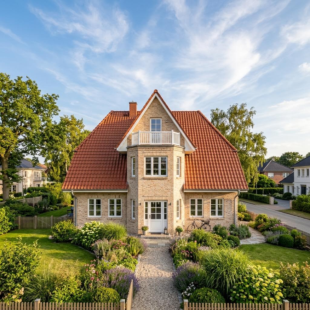 Friesenhaus Küstenkate von ScanHaus Marlow mit hellem Klinker und Sprossenfenstern