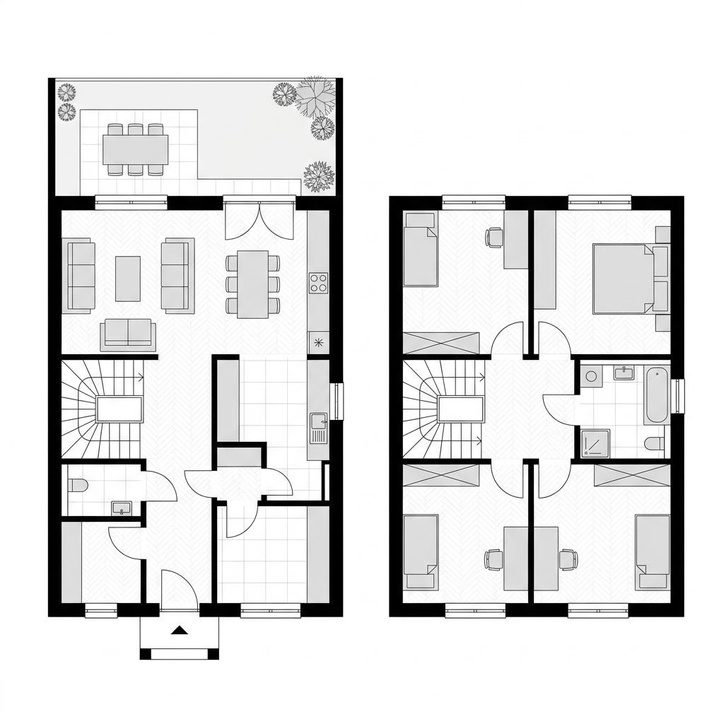 Grundriss Reihenendhaus Nordic R150 von ScanHaus Marlow — 150 m², 5 Zimmer