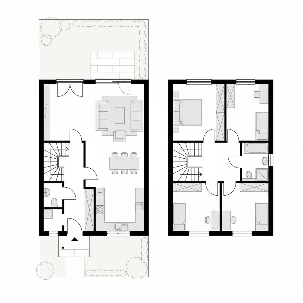 Grundriss Reihenmittelhaus Nordic R116 von ScanHaus Marlow — 116 m², 4 Zimmer