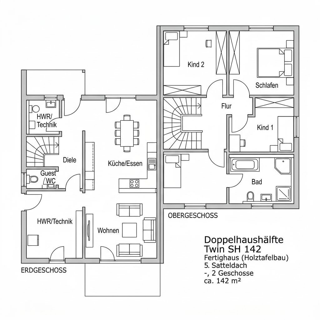Grundriss Twin SH 142 von ScanHaus Marlow — 142 m², 5 Zimmer