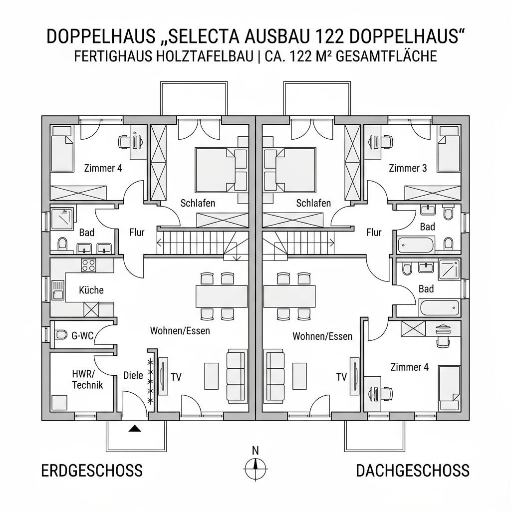 Grundriss Selecta Ausbau 122 Doppelhaus – 122 m² Doppelhaus mit 5 Zimmern