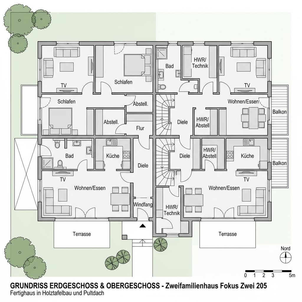Grundriss Zweifamilienhaus Fokus Zwei 205 – 205 m² Zweifamilienhaus mit 8 Zimmern