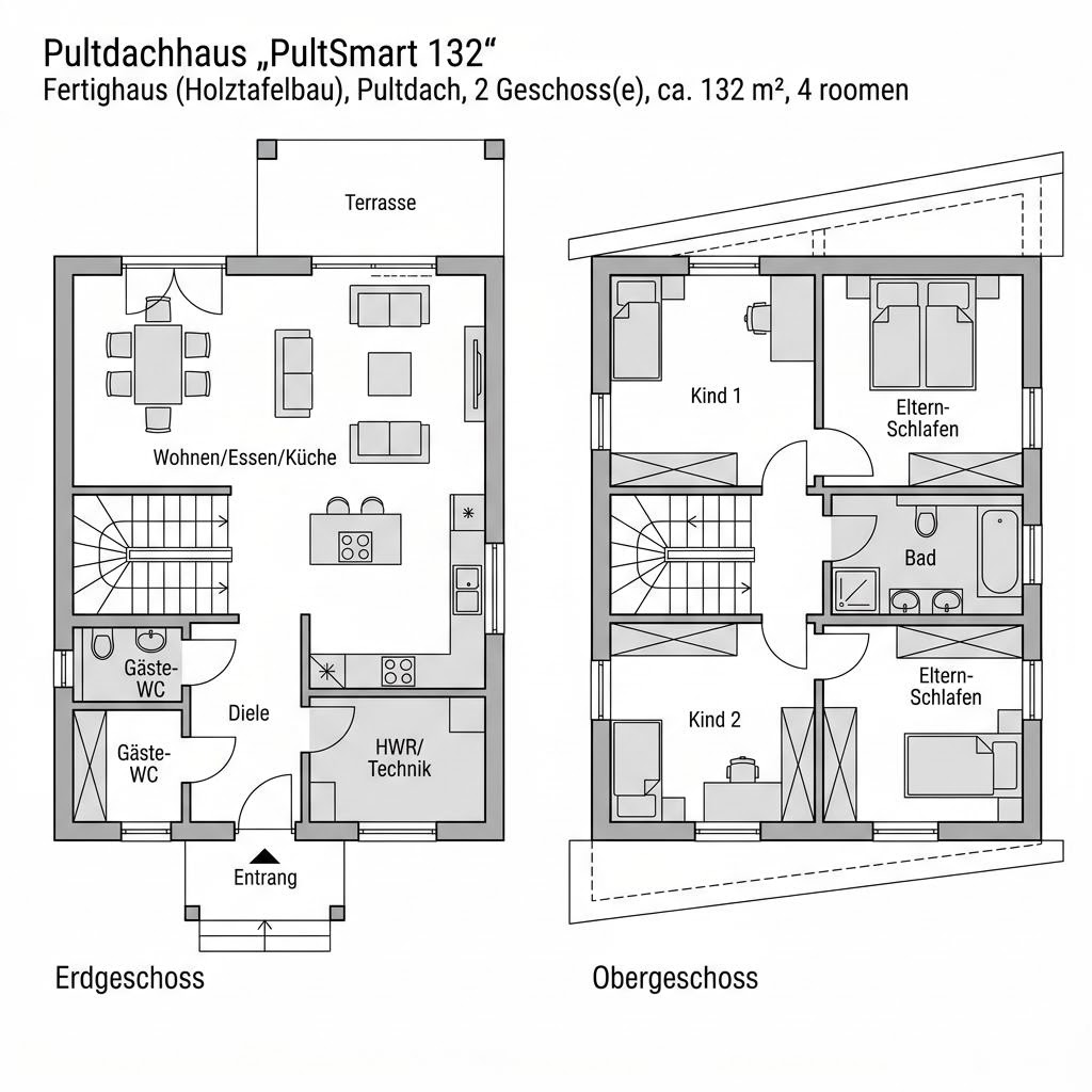 Grundriss PultSmart 132 von SchwörerHaus — 132 m², 4 Zimmer