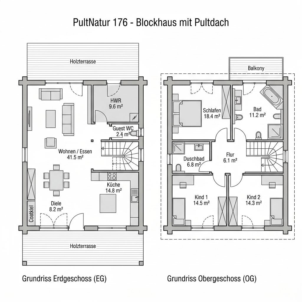 Grundriss PultNatur 176 von Sonnleitner Holzbauwerke — 176 m², 5 Zimmer