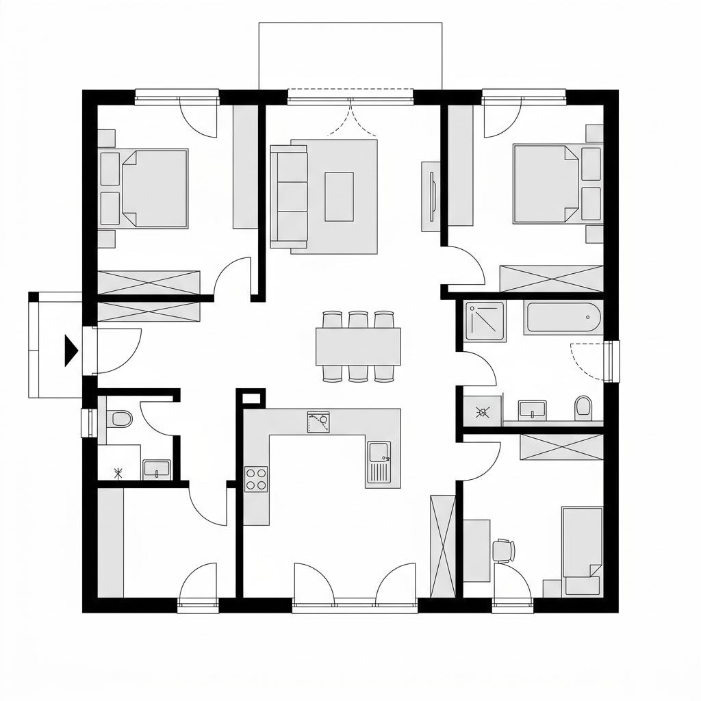 Grundriss Chalet-Bungalow Bergsee – 104 m² Bungalow mit 3 Zimmern