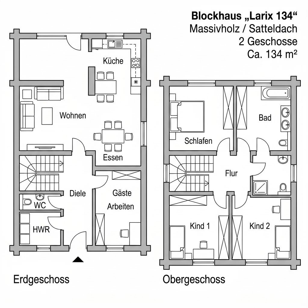 Grundriss Larix 134 von Stommel Haus — 134 m², 5 Zimmer