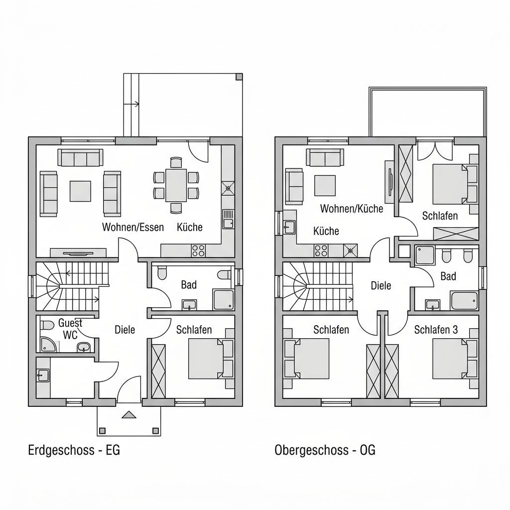 Grundriss Zweifamilienhaus Invest 210 – 210 m² Zweifamilienhaus mit 8 Zimmern