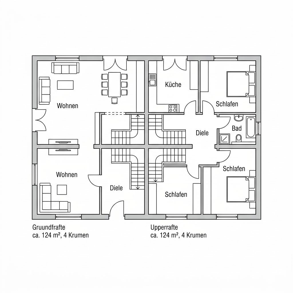 Grundriss Doppelhaus Weimar – 124 m² Doppelhaushälfte mit 4 Zimmern