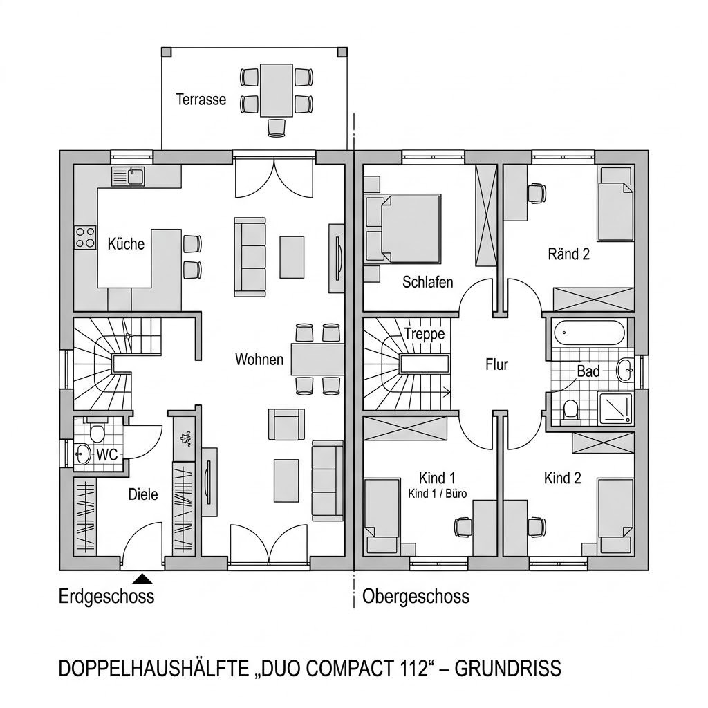 Grundriss Duo Compact 112 – 112 m² Doppelhaushälfte mit 4 Zimmern