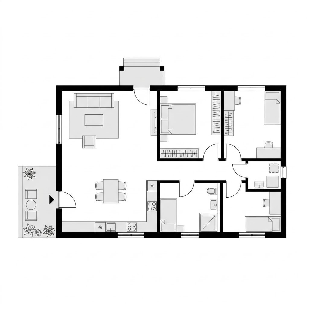 Grundriss Modulhaus Flex Plus 84 von variohaus — 84 m², 3 Zimmer