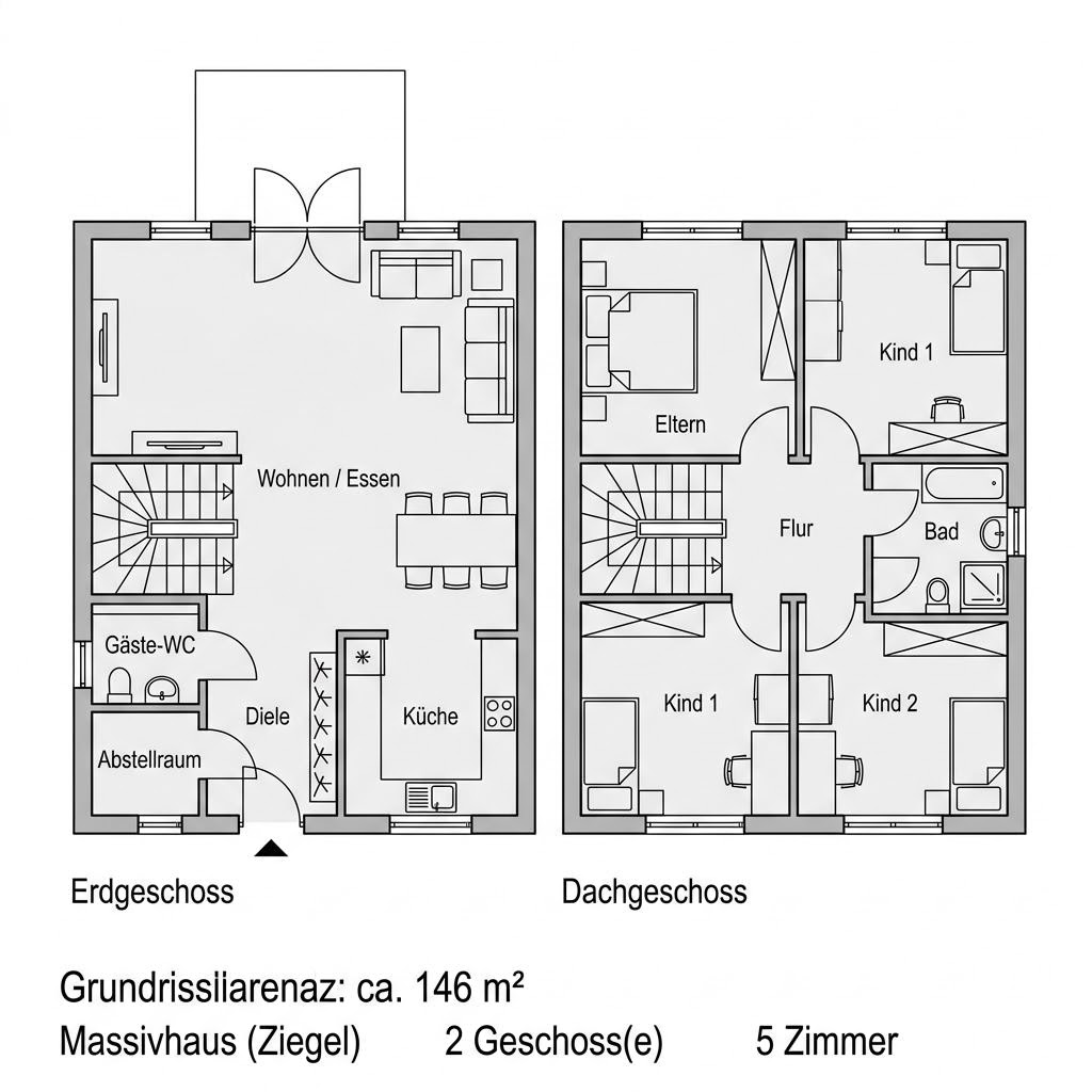 Grundriss Maxime Duo 146 von Viebrockhaus — 146 m², 5 Zimmer