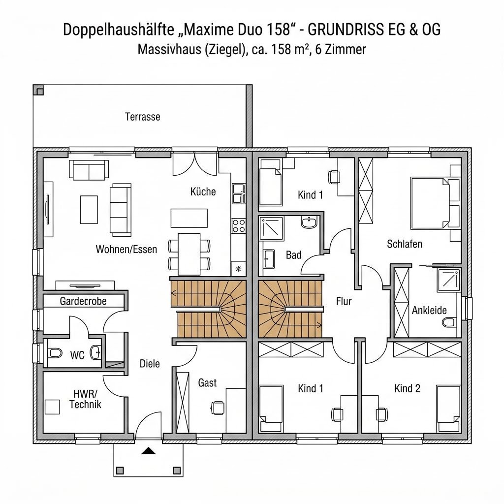 Grundriss Maxime Duo 158 von Viebrockhaus — 158 m², 6 Zimmer