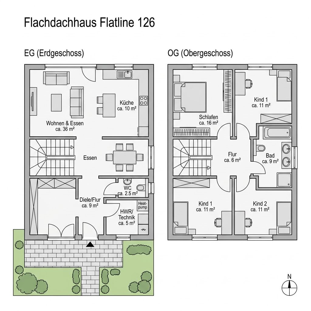 Grundriss Flatline 126 – 126 m² Flachdachhaus mit 5 Zimmern