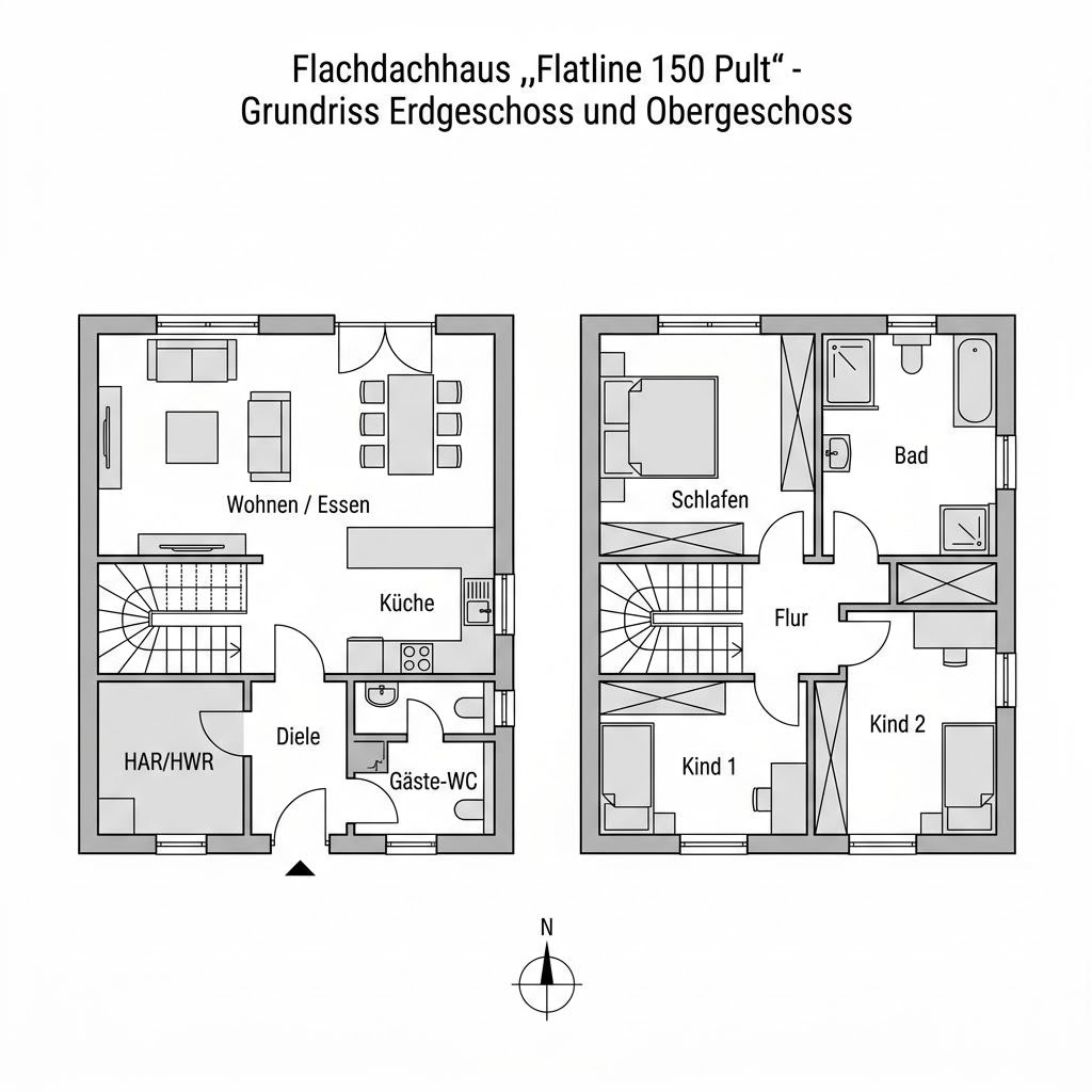 Grundriss Flatline 150 Pult von Wagener Systemhausbau — 150 m², 5 Zimmer