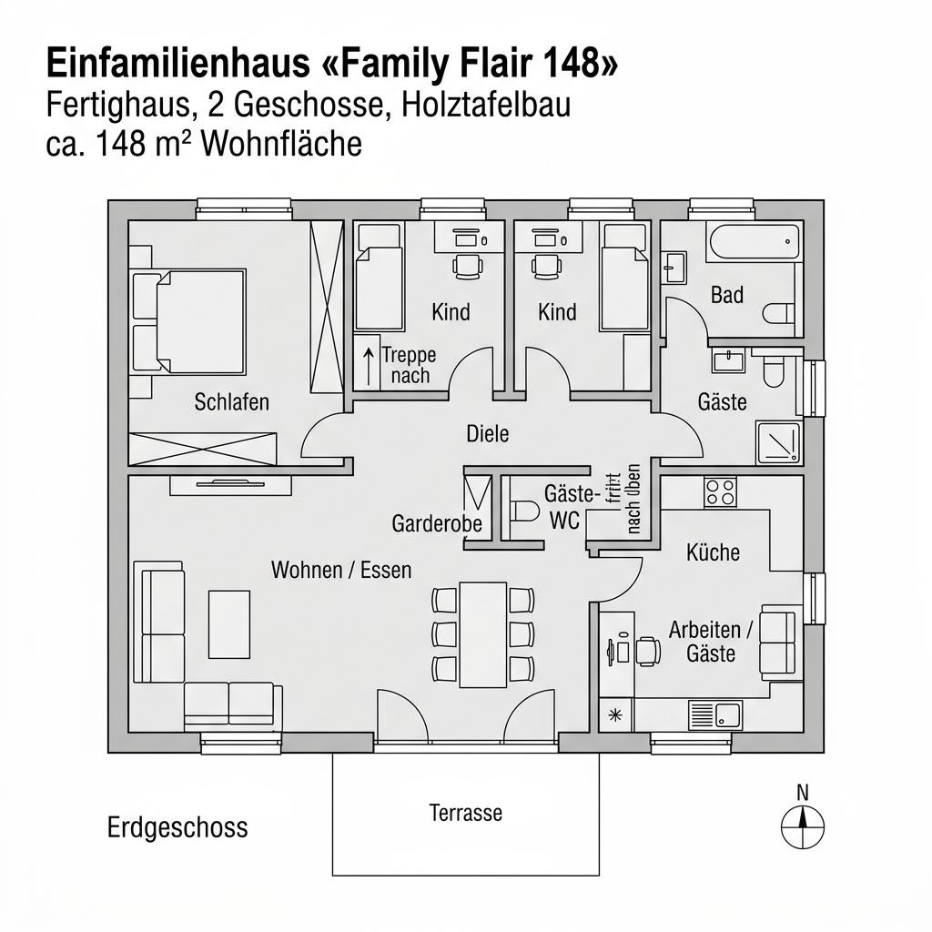 Grundriss Family Flair 148 – 148 m² Einfamilienhaus mit 5 Zimmern