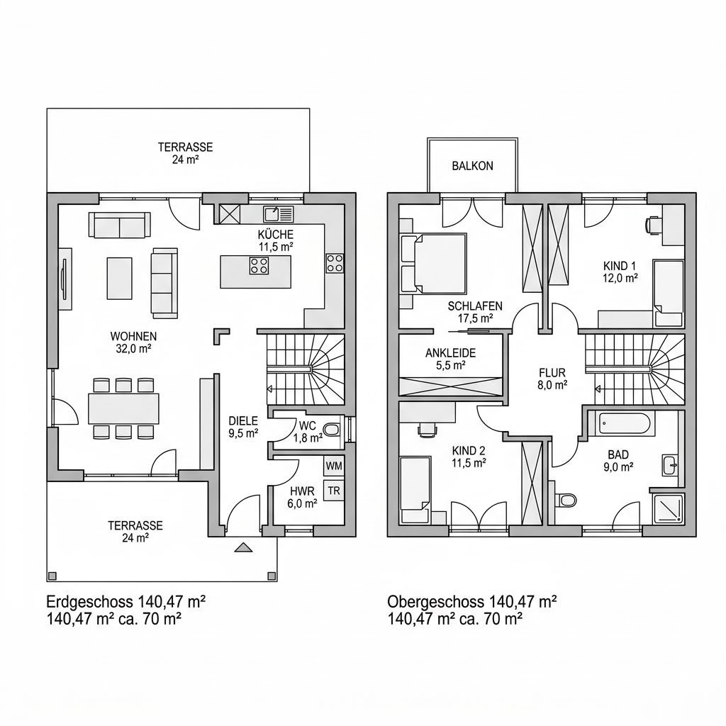 Grundriss Kubus Eos 140 von WeberHaus — 140 m², 4 Zimmer