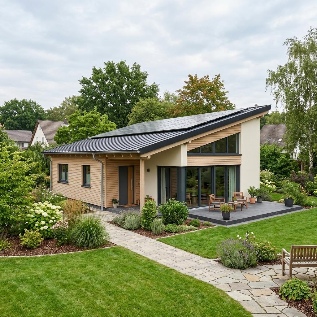 Pultdach-Bungalow Pult Bungalow Solar 118 von WeberHaus mit Solardach und Terrassenzugang
