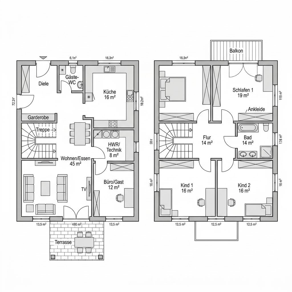 Grundriss Solita 180 – 180 m² Stadtvilla mit 6 Zimmern