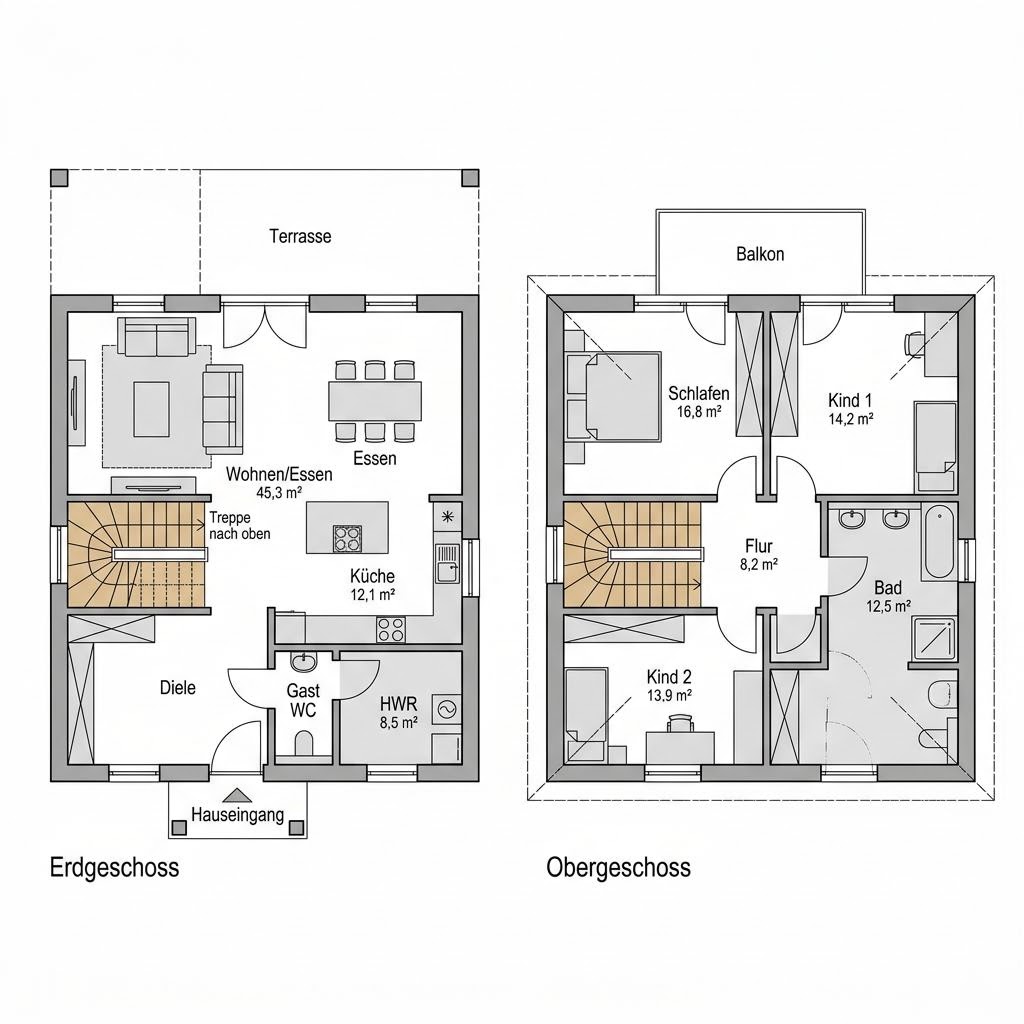 Grundriss Urbana 155 – 155 m² Stadtvilla mit 5 Zimmern