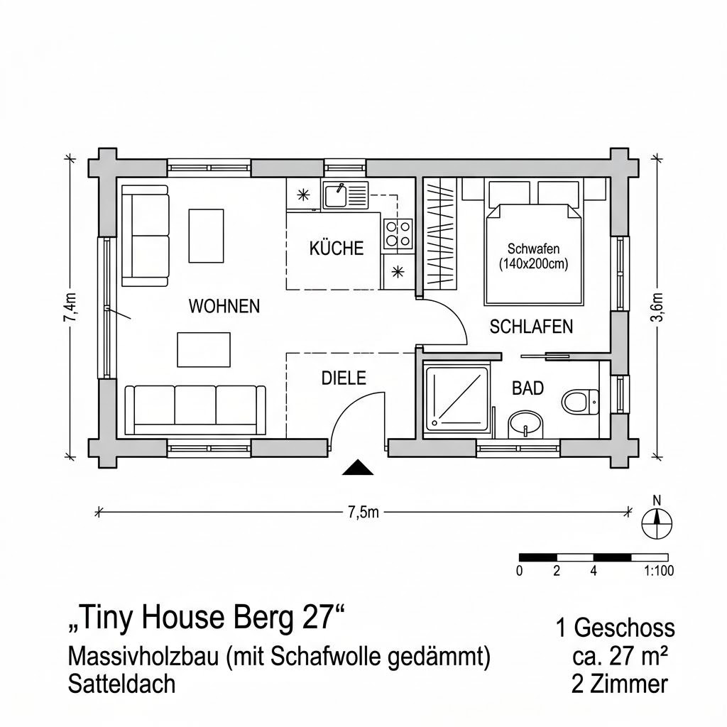 Grundriss Tiny House Berg 27 von Wohnwagon — 27 m², 2 Zimmer