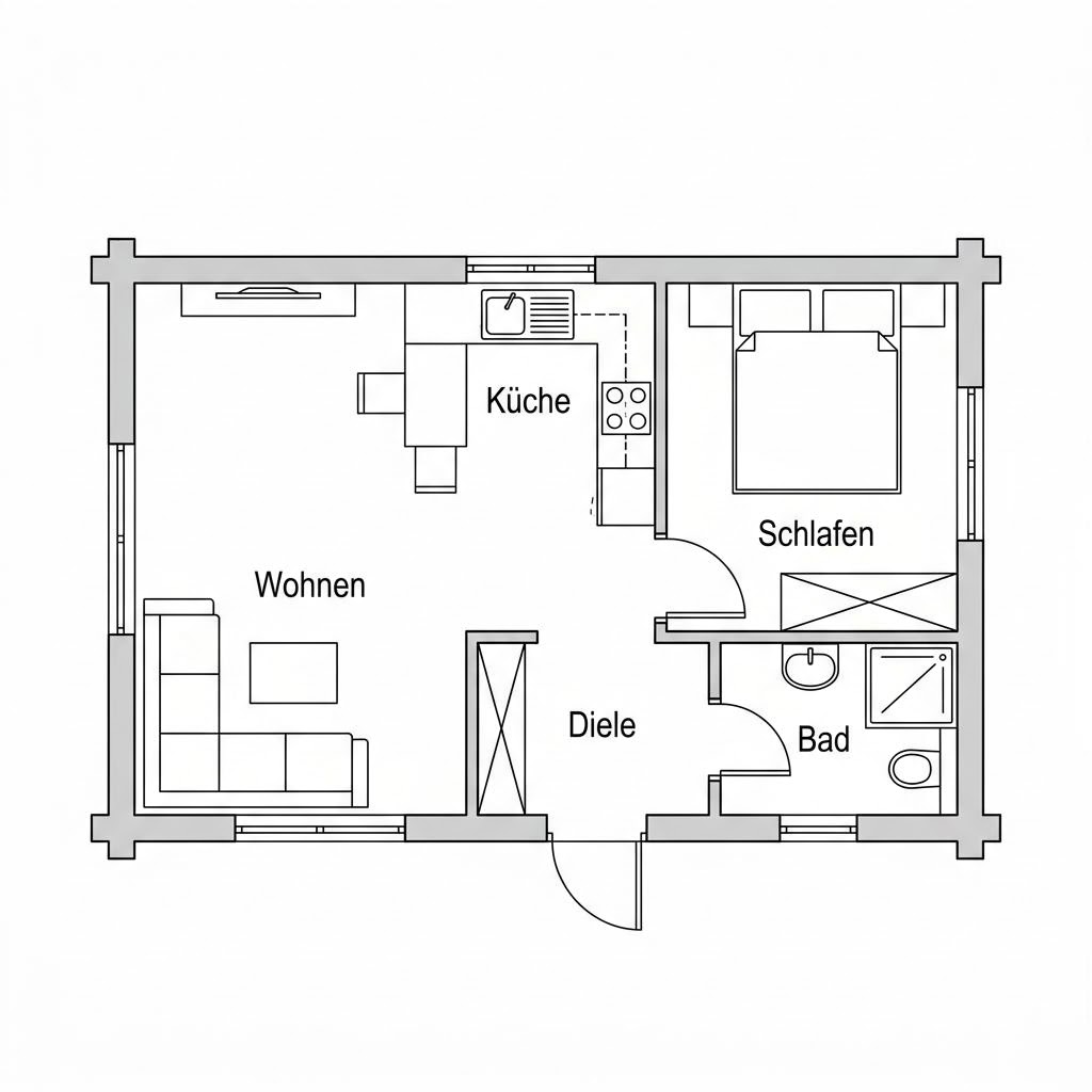 Grundriss Tiny House Wald 30 von Wohnwagon — 30 m², 2 Zimmer