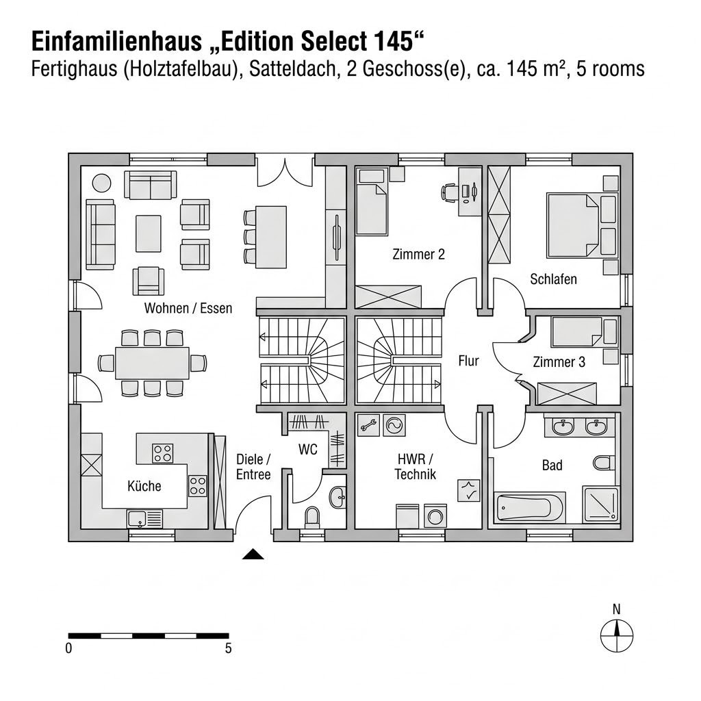 Grundriss Edition Select 145 von WOLF-HAUS — 145 m², 5 Zimmer