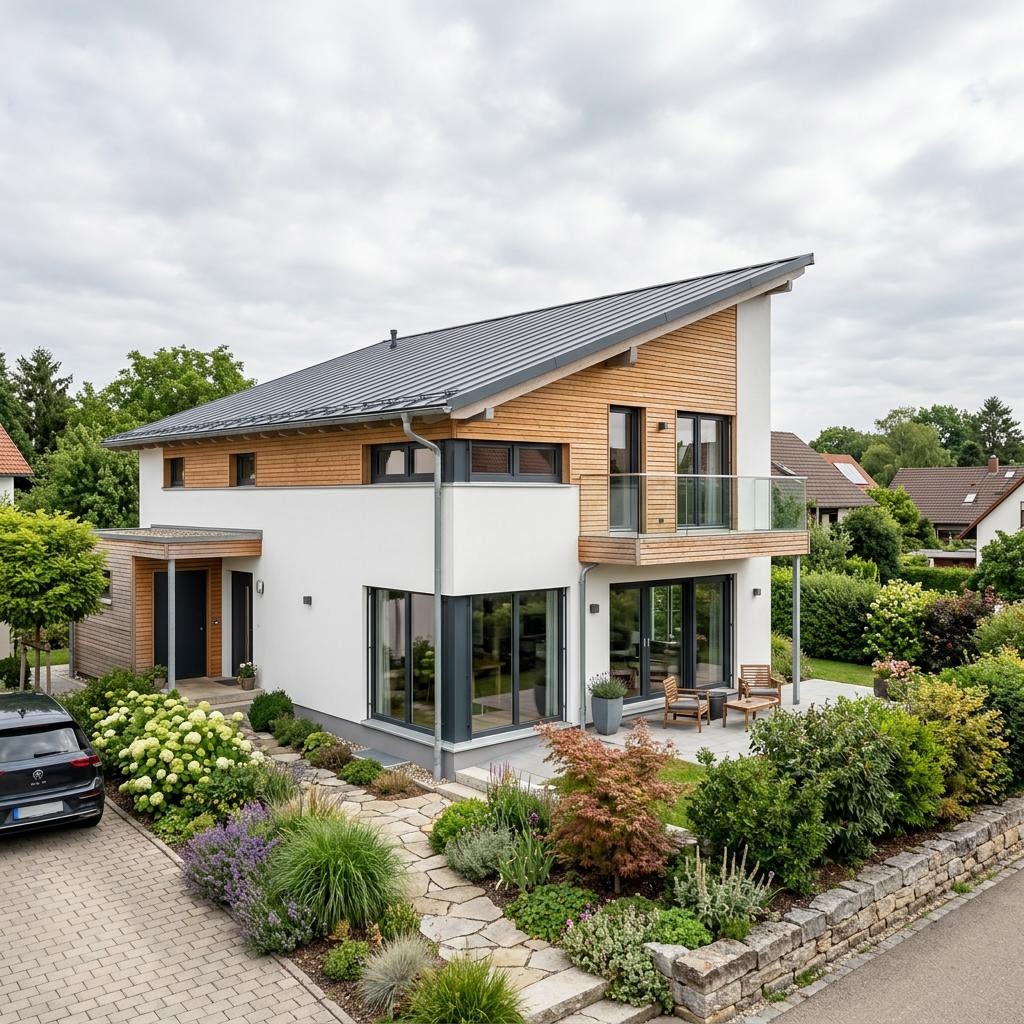 Pultdachhaus PultKlar 148 von WOLF-HAUS mit geradliniger Form und Solardach