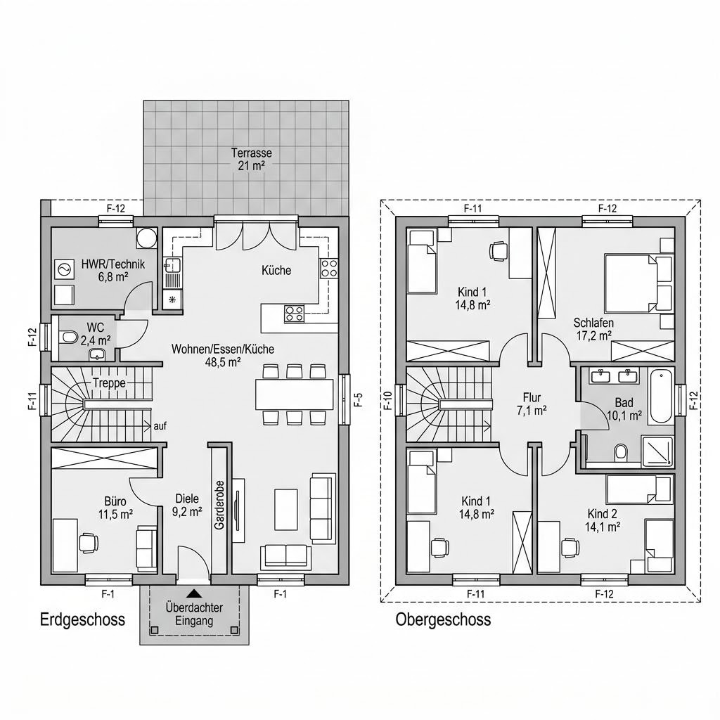 Grundriss PultKlar 148 von WOLF-HAUS — 148 m², 5 Zimmer